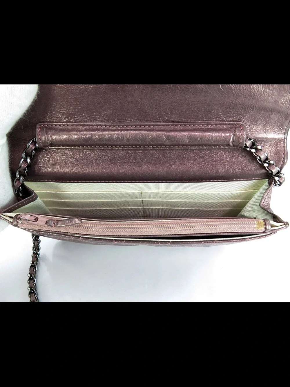 CHANEL Quilted Metallic Rose Pink Chain Crossbody Bag